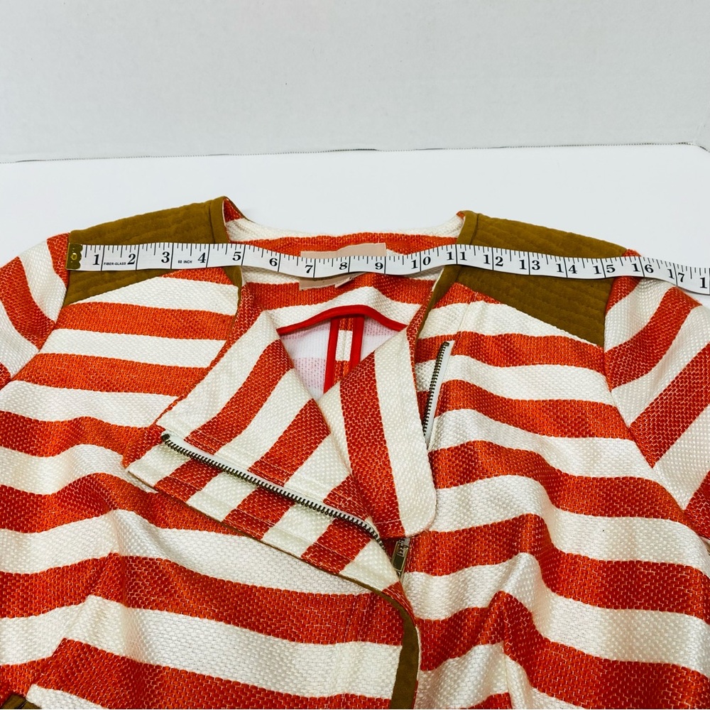 Gibson Latimer Striped Jacket Moto Jacket Orange/Coral Beige Medium Zip Front - Picture 13 of 16
